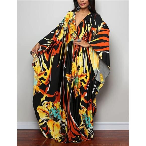 Women Ethnic Print Kaftan Beach Dress Plus Size Swimsuit Cover Up - Picture 1 of 5